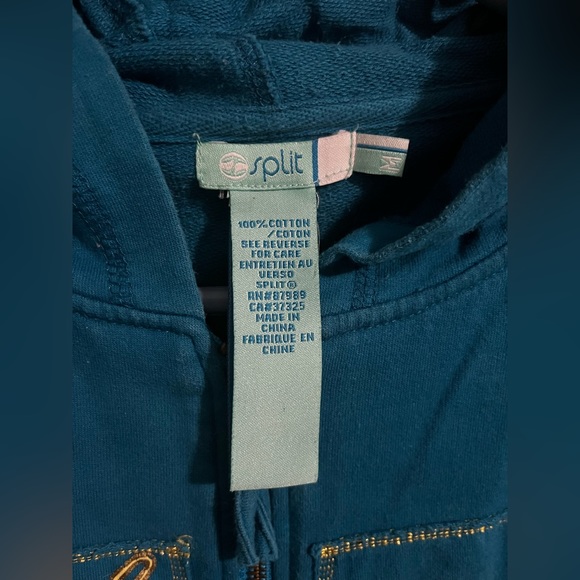 Split hoodie. Teal blue and yellow. Size M. - Picture 2 of 3